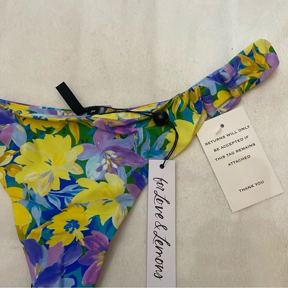 New! For Love And Lemons Floral Bikini Bottom - Blue, Yellow, Purple 1940